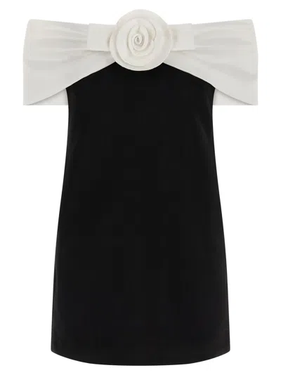 SELF-PORTRAIT BLACK CRÊPE FLOWER MINI DRESSES WHITE/BLACK