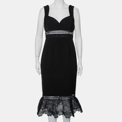 Pre-owned Self-portrait Black Crepe Lace Trim Detail Olivia Midi Dress L
