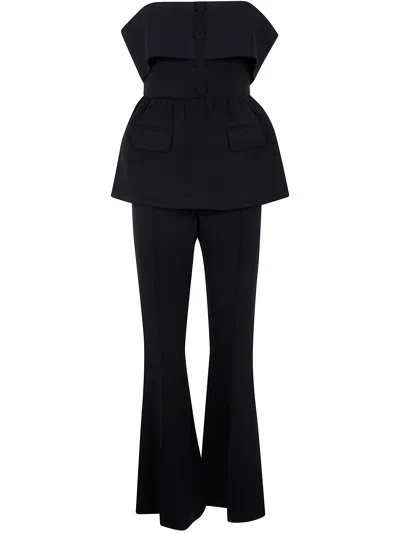 SELF-PORTRAIT SELF-PORTRAIT BLACK CREPE OFF SHOULDER JUMPSUIT
