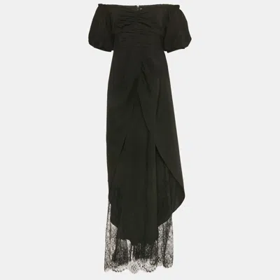 Pre-owned Self-portrait Black Crepe Off-shoulder Lace Detail Midi Dress M
