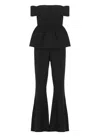 Self-portrait Black Crepe Off Shoulder Jumpsuit Black In Black