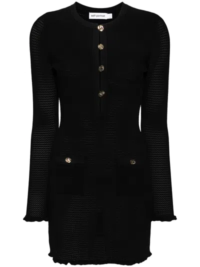 Self-portrait Knitted Mini Dress In Black