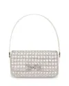 Shop Self-portrait Black Crystal Baguette Bag In Cream