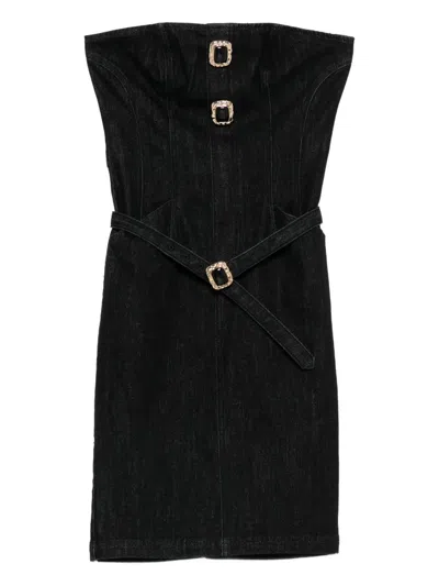 Self-portrait Self Portrait Black Denim Bandeau Midi Dress