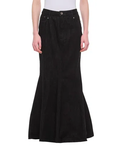 Self-portrait Black Denim Flared Maxi Skirt