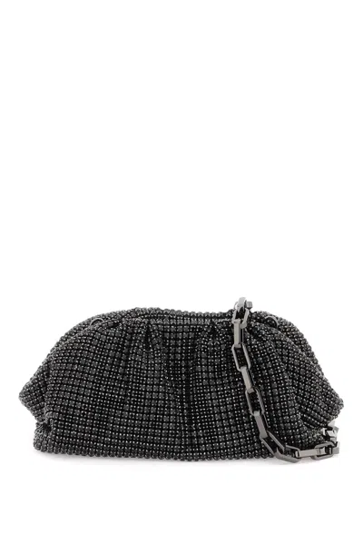 Self-portrait Black Diamante Pouch Handbag With Detachable Chain Strap In Gray