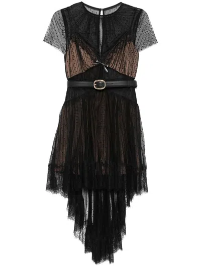 Self-portrait Black Dot Mesh Mini Dress Clothing