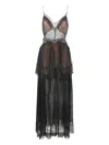 Self-portrait Black Dot Mesh Tiered Maxi Dress By