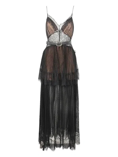 Self-portrait Black Dot Mesh Tiered Maxi Dress By