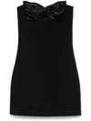 Self-portrait Black Sleeveless Mini Dress With Bandeau And Beaded Oversize Bow In Tech Fabric Woman In Black