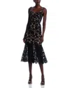Self-portrait Black Fine Lace Midi Dress In Black