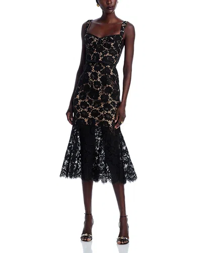 SELF-PORTRAIT SELF-PORTRAIT BLACK FINE LACE MIDI DRESS