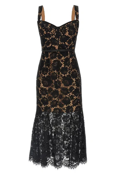 SELF-PORTRAIT SELF PORTRAIT 'BLACK FINE LACE MIDI' DRESS