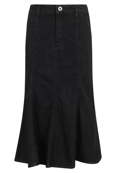 SELF-PORTRAIT BLACK FLARED DENIM MIDI SKIRT