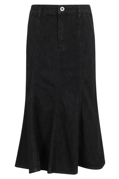 SELF-PORTRAIT SELF-PORTRAIT BLACK FLARED DENIM MIDI SKIRT