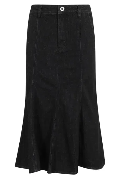 SELF-PORTRAIT BLACK FLARED DENIM MIDI SKIRT