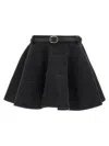 Self-portrait Black Flared Denim Mini Skirts Black In Black