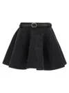 Self-portrait Black Flared Denim Mini Skirt In Black
