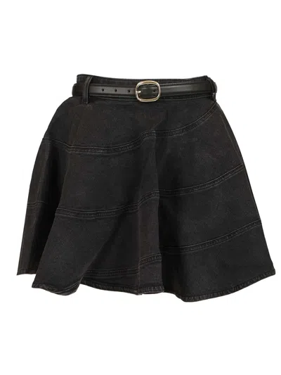 Self-portrait Black Flared Denim Mini Skirt Skirts Black