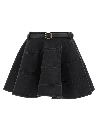 Self-portrait Black Flared Denim Mini Skirts Black