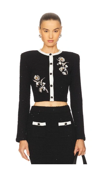 Self-portrait Black Floral Textured Knit Jacket
