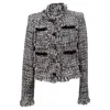 Self-portrait Black Fringed Boucle Jacket In Black Polyester