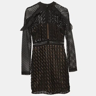 Self-portrait Black Geometric Pattern Lace Ruffled Mini Dress