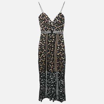Pre-owned Self-portrait Black Guipure Lace Sleeveless Midi Dress Xs