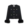 Self-portrait Boucle Cropped Jacket Eco Fur Sleeve In Black