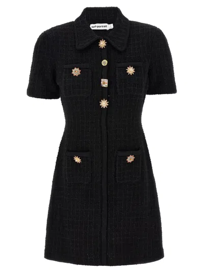 Self-portrait Black Jewel Button Knit Mini Dress