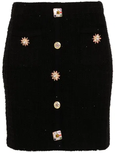 Self-portrait Jewel Buttons Knitted Mini Skirt In Black