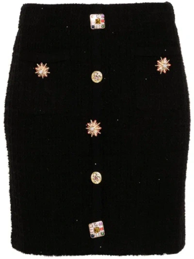 Self-portrait Knitted Miniskirt With Jewels Buttons In Black