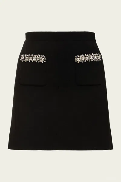 SELF-PORTRAIT BLACK KNIT EMBELLISHED MINI SKIRT