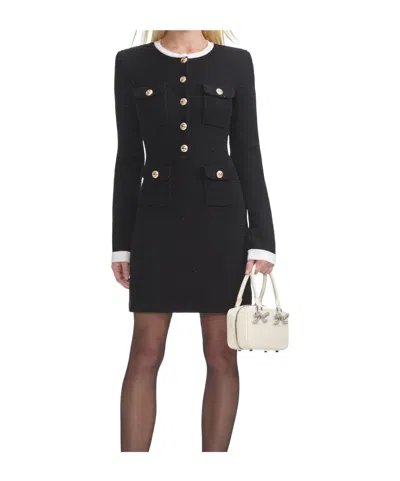 Self-portrait Self Portrait Short Knitted Dress With Buttons In Black