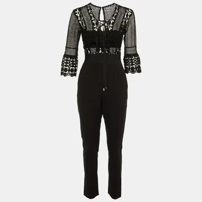 Pre-owned Self-portrait Black Lace & Cady Tie Up Jumpsuit S