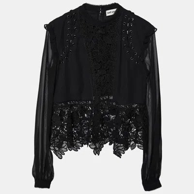 Pre-owned Self-portrait Black Lace & Chiffon Top M