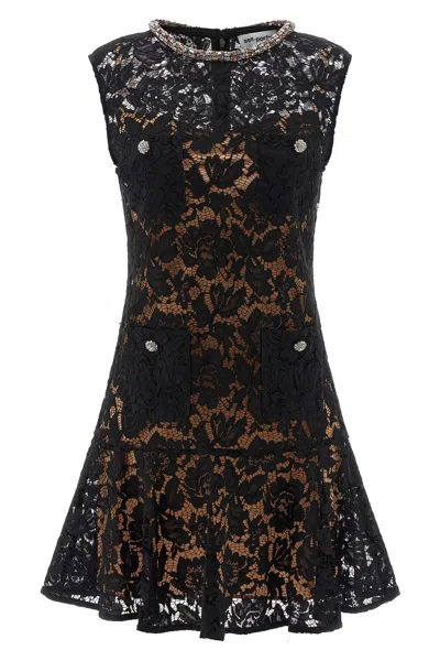Self-portrait Lace Crystal Embellished Mini Dress In Black