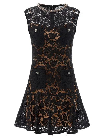 Self-portrait Lace Crystal Embellished Mini Dress In Black