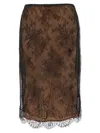 Self-portrait Lace Overlay Sheer Midi Skirt With Slit In Black