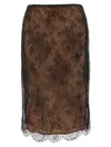 Self-portrait Lace Overlay Sheer Midi Skirt With Slit In Black