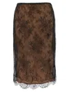 Self-portrait Lace Overlay Sheer Midi Skirt With Slit In Brown