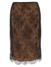 Self-portrait Lace Overlay Sheer Midi Skirt With Slit In Brown
