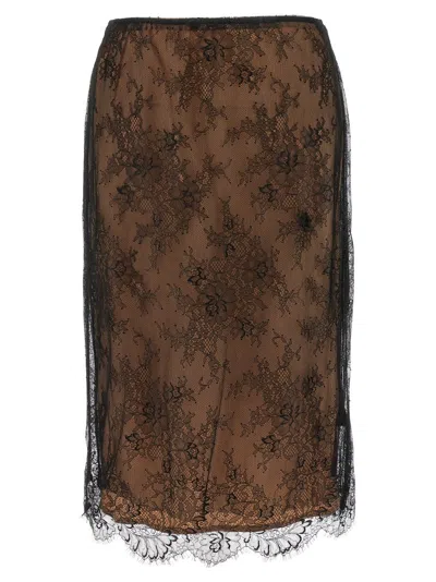 Self-portrait 'black Lace Midi' Skirt In Brown