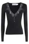 Self-portrait Black Lace Trim Knit Top In Black