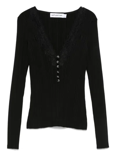 SELF-PORTRAIT SELF-PORTRAIT BLACK LACE TRIM KNIT TOP CLOTHING