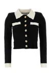Self-portrait Structured Black Sweater With Gold-tone Buttons In Black