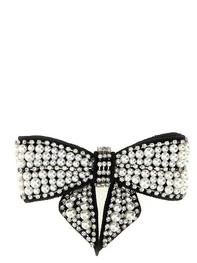 Self-portrait Black Pearl Satin Bow Hair Accessories Black In Multi