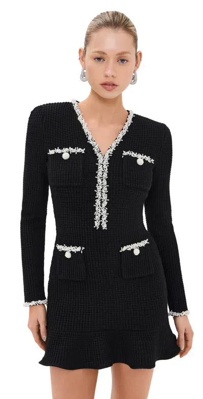 Self-portrait Black Pearl Trim Knit Mini Dress Black
