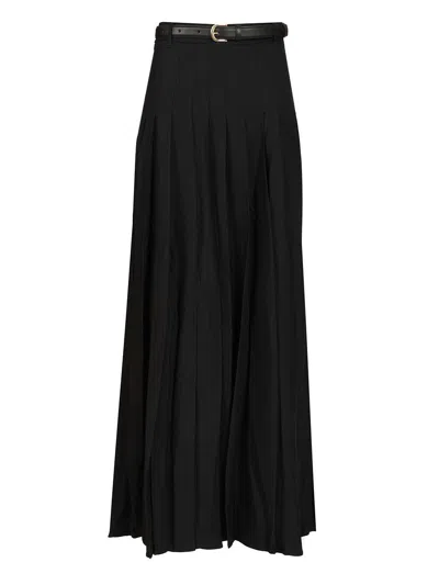 Self-portrait Black Pleated Twill Maxi Skirt Skirts Black