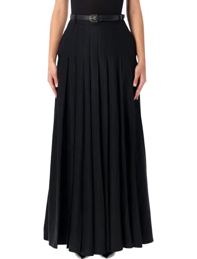 SELF-PORTRAIT SELF-PORTRAIT BLACK PLEATED TWILL MAXI SKIRT WITH SIDE SLIT
